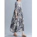 Plant Print Pocket Round Neck Cotton Dress