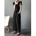 Solid Ruffle Sleeve Pocket Square Collar Wide Leg Jumpsuit