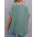 Solid V Neck Short Sleeve Loose Casual Blouse