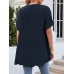 Solid Split Roll Sleeve High  Low Hem Casual Blouse