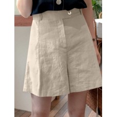 Women Solid Zip Loose Wide Leg Casual Shorts