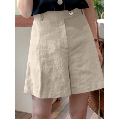 Women Solid Zip Loose Wide Leg Casual Shorts