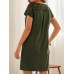 Solid Button Pocket Patchwork Hollow Out Short Sleeve Casual Dress