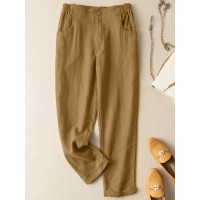 Solid Pocket Elastic Waist Casual Harem Pants For Women