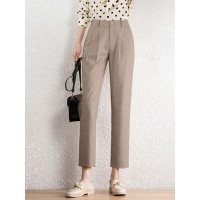 Solid Pocket Pleated Tailored Pants For Women