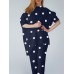 Polka Dot Irregular Hem Elastic Waist Casual Suit