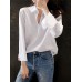 Solid V Neck Long Sleeve Casual Blouse