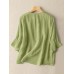 Solid Crew Neck Casual Women 3 4 Sleeve Blouse