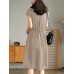 Solid Pocket Drawstring Waist Button V  neck Short Sleeve Dress