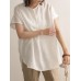 Solid Slit Short Sleeve Crew Neck Casual Loose Blouse